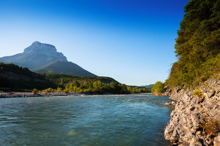 Mountains river with forest riverside.   Cinqueta, Huesca, Aragon の写真素材