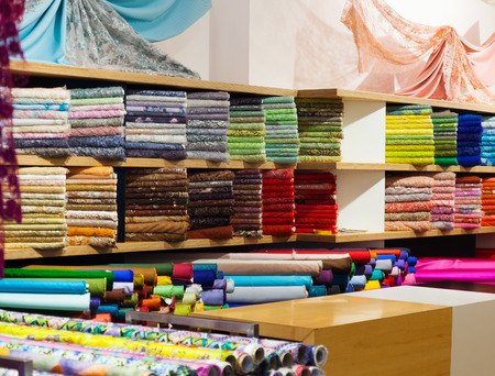 textiles for sale in fabric shopの写真素材