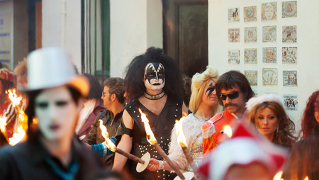 SITGES, SPAIN - MARCH 5, 2014: Last day of Sitges Carnival. Burial Carnestoltes  - "Burial of the Sardine" in Sitgesのeditorial素材