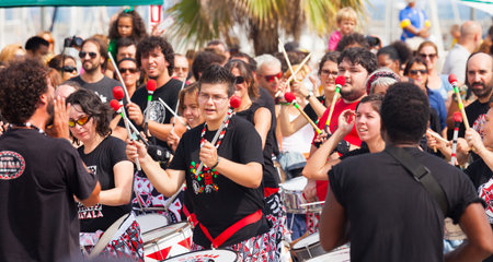 BARCELONA, SPAIN - SEPTEMBER 8: Batala drummers on Septebmer 8, 2010 in Barcelona, Spain. 
Dia de...