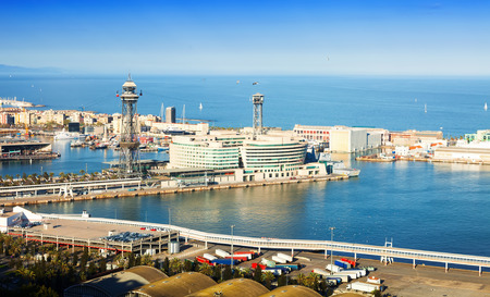 Port of Barcelona from Montjuic.  Spainのeditorial素材