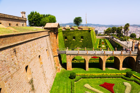 BARCELONA, CATALONIA - JUNE 21, 2014: Montjuic Castle in Barcelona. Sant Ferran Castle built in 1640-1799のeditorial素材