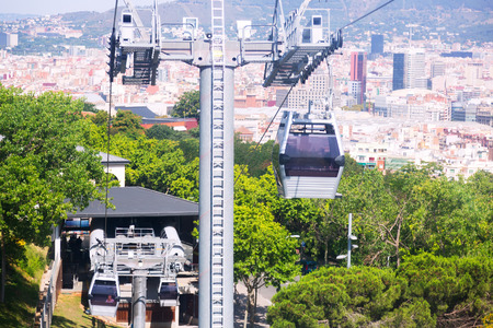 Montjuic Cable Car (Teleferic de Montjuic) in Barcelona, Spainの写真素材