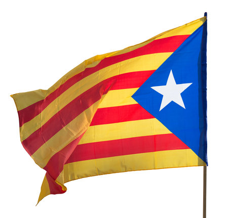  Flying Catalonia  flag. Isolated over white background