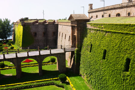 View of Castillo de Montjuic  in summer. Barcelona,  Spain