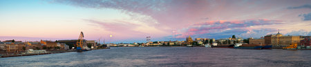 Panoramic view of Neva river in morning. Saint Petersburg, Russiaの写真素材