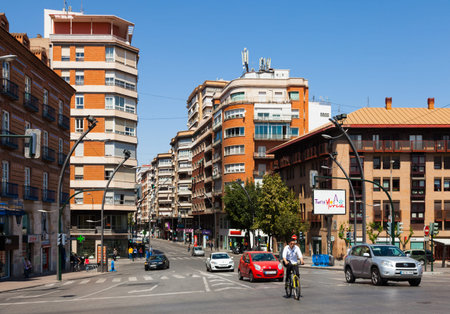 MURCIA, SPAIN - APRIL 15, 2014: Wide street in spanish city. Murcia, Spainのeditorial素材