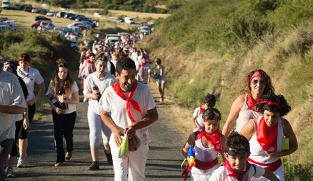 HARO, SPAIN - JUNE 29, 2014: Beginning of Haro Wine Festival festival. People  walking to Bilibioのeditorial素材