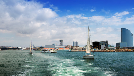 BARCELONA, SPAIN - JULY 6, 2014: Day view of Barceloneta from sea side. Barcelonaのeditorial素材
