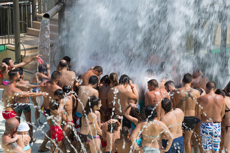 BARCELONA, SPAIN  - AUGUST 30, 2014: water attraction at Illa Fantasia waterparkのeditorial素材