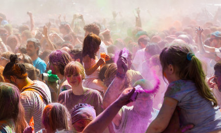 BARCELONA, SPAIN - APRIL 6, 2014:   Festival of colours Holi Barcelona. Holi is traditional holiday...