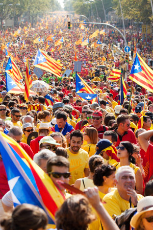 BARCELONA, SPAIN - SEPTEMBER 11, 2014:  Rally demanding independence for Catalonia  (Diada Nacional...
