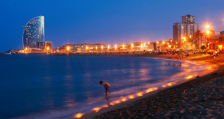 Barceloneta Beach in summer evening in Barcelona, Spainの写真素材