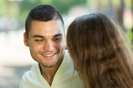 Portrait of happy loving couple enjoying each other outdoor
の写真素材