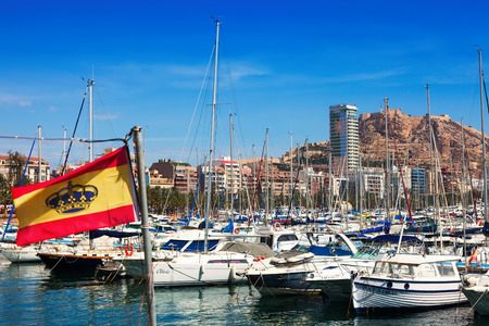  ALICANTE, SPAIN - APRIL 14, 2014: View of port with Castle of Santa Barbara in background. Alicante のeditorial素材