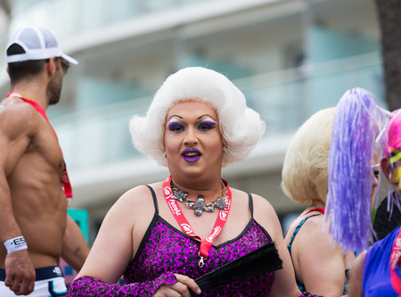 SITGES, SPAIN - JUNE 15, 2014: People in costumes at Gay  parade in Sitgesのeditorial素材