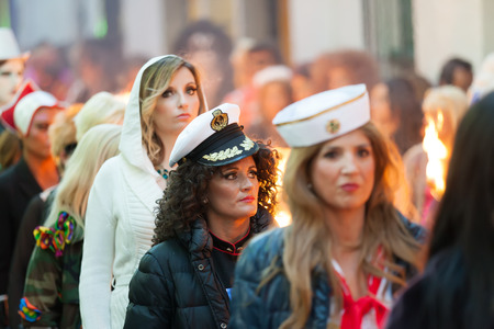 SITGES, CATALONIA - MARCH 5, 2014: People at procession of burial Carnestoltes  - "Burial of the Sardine"のeditorial素材