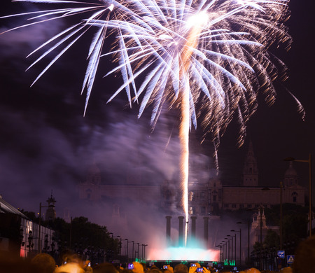 BARCELONA, CATALONIA - SEPTEMBER 24: Fireworks 24, 2013 in Barcelona, Catalonia.Light and music show at closing ceremonies of La Merce Festivalのeditorial素材