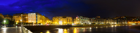 Panorama of Bay of La Concha in  night.  San Sebastian, Spainの写真素材
