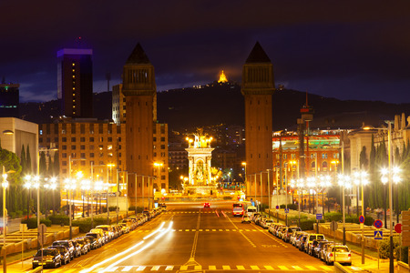View of Spain square at Barcelona in twilight. Catalonia, Spainの写真素材