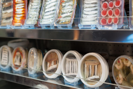 different fish and sea foods products at store