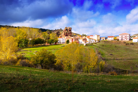 village at  Alto Tajo. Guadalajara, Spainの写真素材