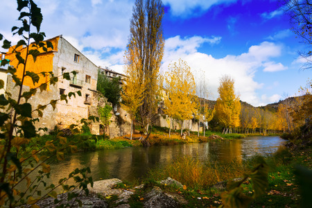 Autumn landscape with river  at Trillo. Guadalajara,   Spainの写真素材
