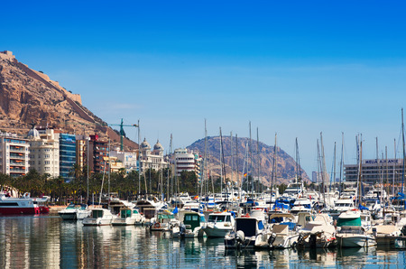ALICANTE, SPAIN - APRIL 14, 2014:  Port with yachts from embankment. Alicanteのeditorial素材