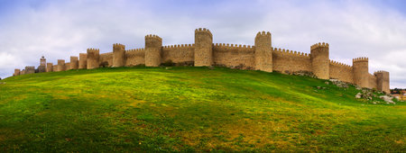 Panorama of medieval town walls. Avila, Spainのeditorial素材
