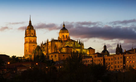 Cathedral of Salamanca in evening. Castile and Leon, Spainの写真素材