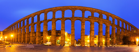 panorama of  Roman Aqueduct of Segovia in  evening  time. Spainの写真素材