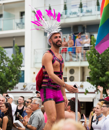 SITGES, CATALONIA - JUNE 15, 2014: Man at Gay pride parade in Sitgesのeditorial素材