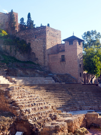 Antique   Roman Theatre ans castle at Malaga. Spainのeditorial素材