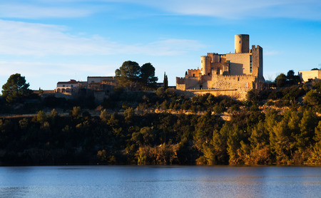 Castle of Castellet and the Hermitage of St. Peter from lake. Catalonia,   Spainのeditorial素材