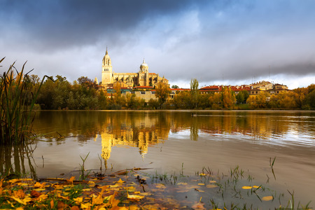 Autumn view of Tormes River in Salamanca.   Spainの写真素材