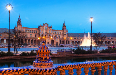 twilight view of Plaza de Espana. Seville, Spainのeditorial素材