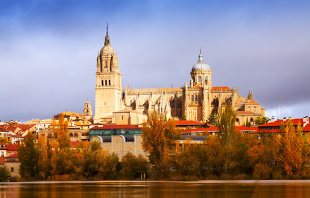Salamanca Cathedral from  River  in autumn. Castile and Leon, Spainのeditorial素材
