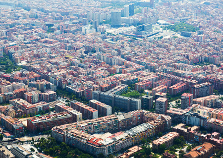 Aerial view of  Sants residential district from helicopter. Barcelona, Cataloniaの写真素材