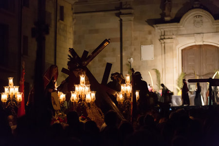 BADALONA, SPAIN - APRIL 2, 2015: Evening procession during Holy Week in Badalona.Semana Santa or...