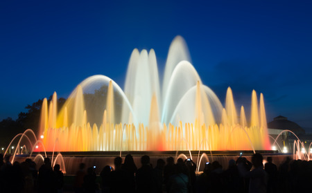 Evening view at colorful vocal Montjuic fountain in Barcelona. Spainの写真素材