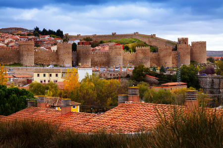 view of the Walls of Avila in autumn.  Spainのeditorial素材