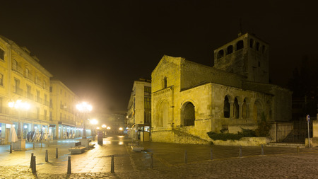 night street view with  Church of the Holy Trinity. Segovia, Spainの写真素材