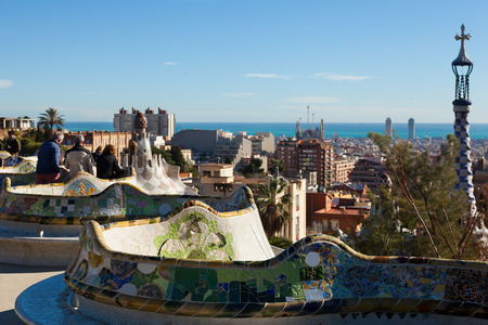 BARCELONA, SPAIN - DECEMBER 26, 2013:  View of Barcelona from Park Guell in winter. Spainのeditorial素材