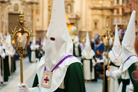 MURCIA, SPAIN - APRIL 15, 2014: Semana Santa in Murcia.Holy Week is  annual commemoration  by Catholic religious brotherhoods, processions on  streets of almost every Spanish city and townのeditorial素材