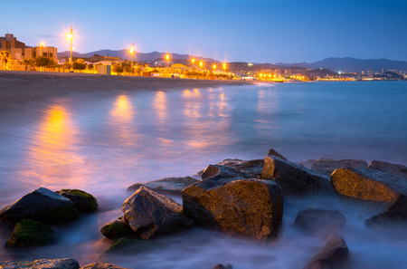 beach of Badalona in night . Catalonia, Spainの写真素材