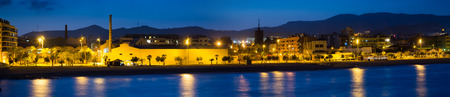 Panorama of seaside of Badalona in evening. Catalonia, Spainのeditorial素材