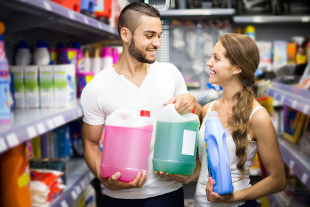 people buying detergents for house in the shopping mallの写真素材