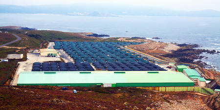 Sea farm for  seafood production at  coast. Galicia, Spainのeditorial素材