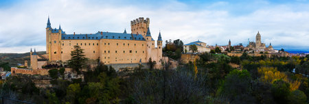 panorama of  Segovia with Alcazar and Cathedral. Spainのeditorial素材