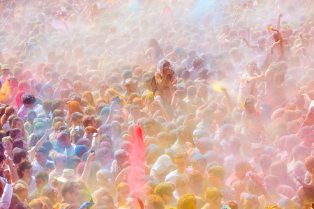 BARCELONA, SPAIN - APRIL 12, 2015: People at  Festival de los colores Holiのeditorial素材